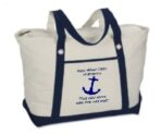Canvas Zippered Tote Bag/White w/Blue