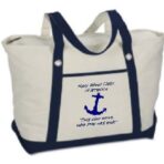 Canvas Zippered Tote Bag/White w/Blue
