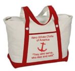 Canvas Zippered Tote Bag/White w/Red